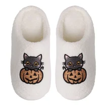 Halloween Pumpkin Cat Soft Plush Slippers