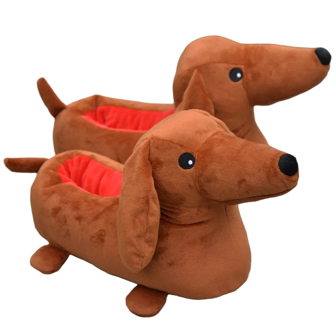 Cartoon Dachshund Plush Slippers 