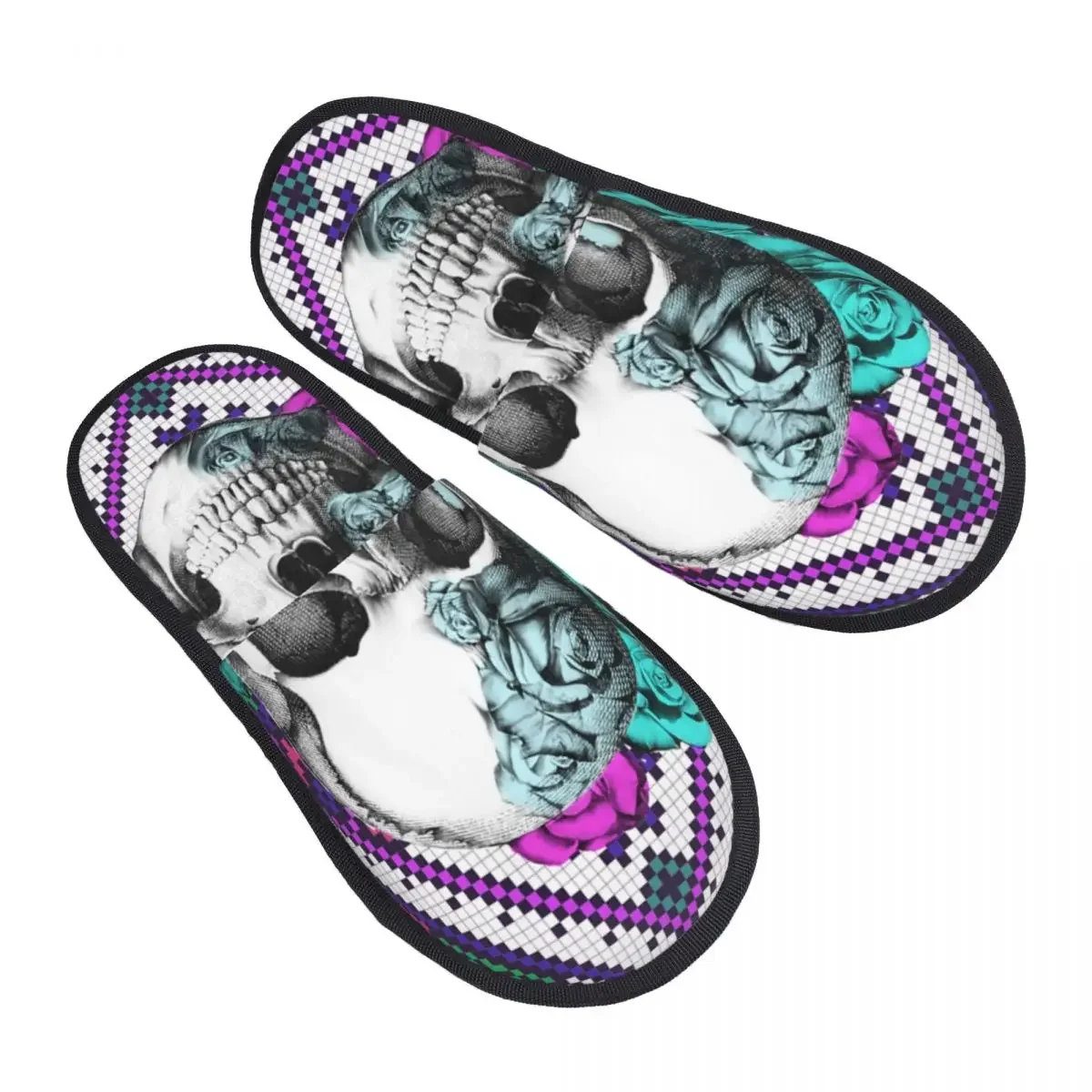 Aztec Rose Skull Plush Slippers Aztec Rose Skull Plush Slippers