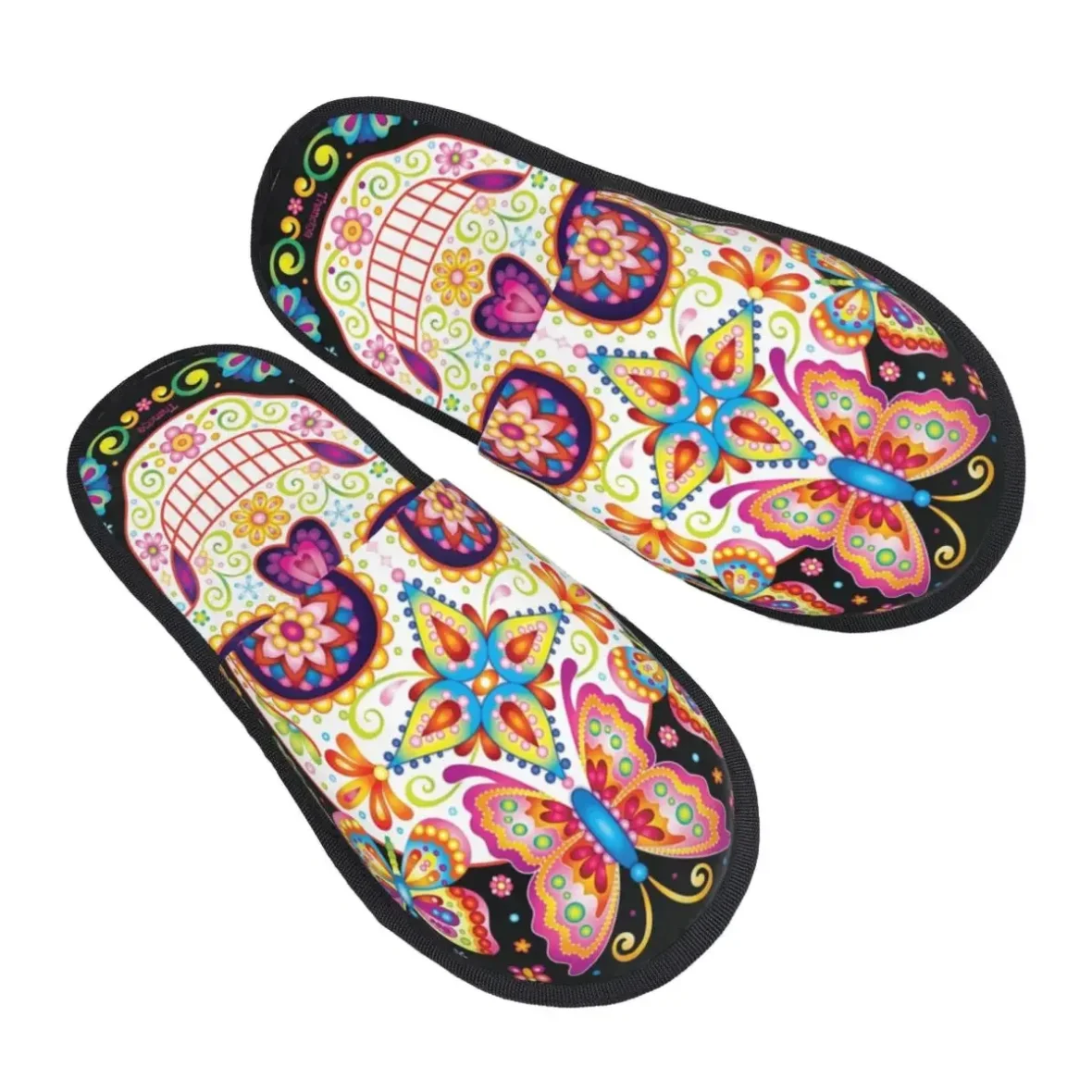 Day Of The Dead Sugar Skull Soft Plush Slippers