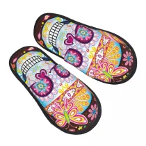 Day Of The Dead Sugar Skull Print Soft Plush Slippers