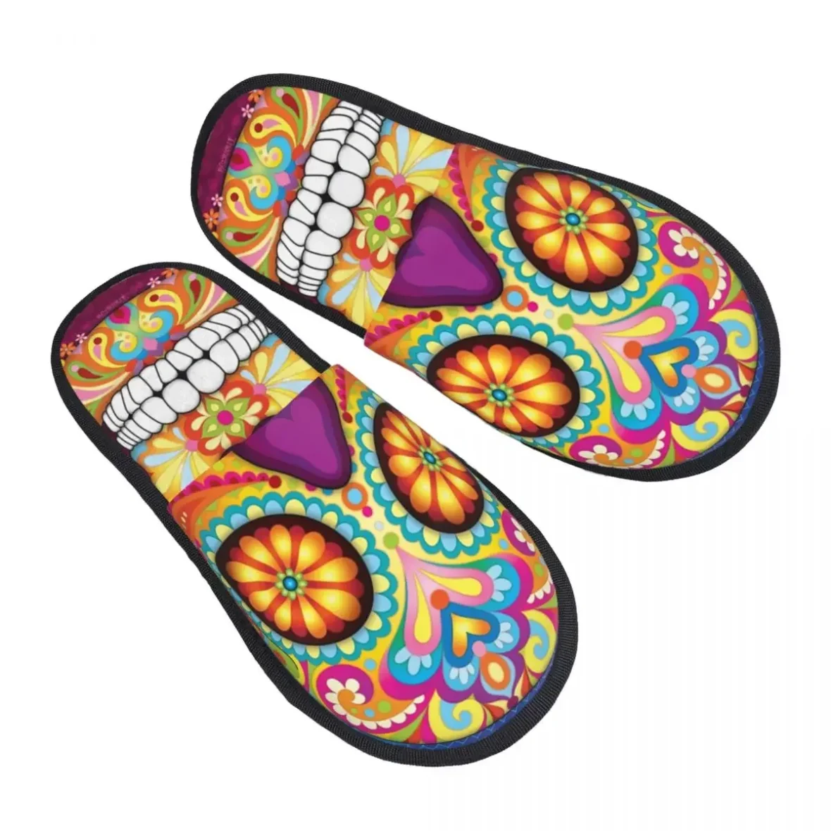 Day Of The Dead Sugar Skull Print Plush Slippers