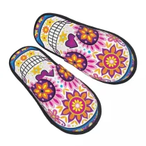 Day Of The Dead Sugar Skull Print Plush Soft Slippers