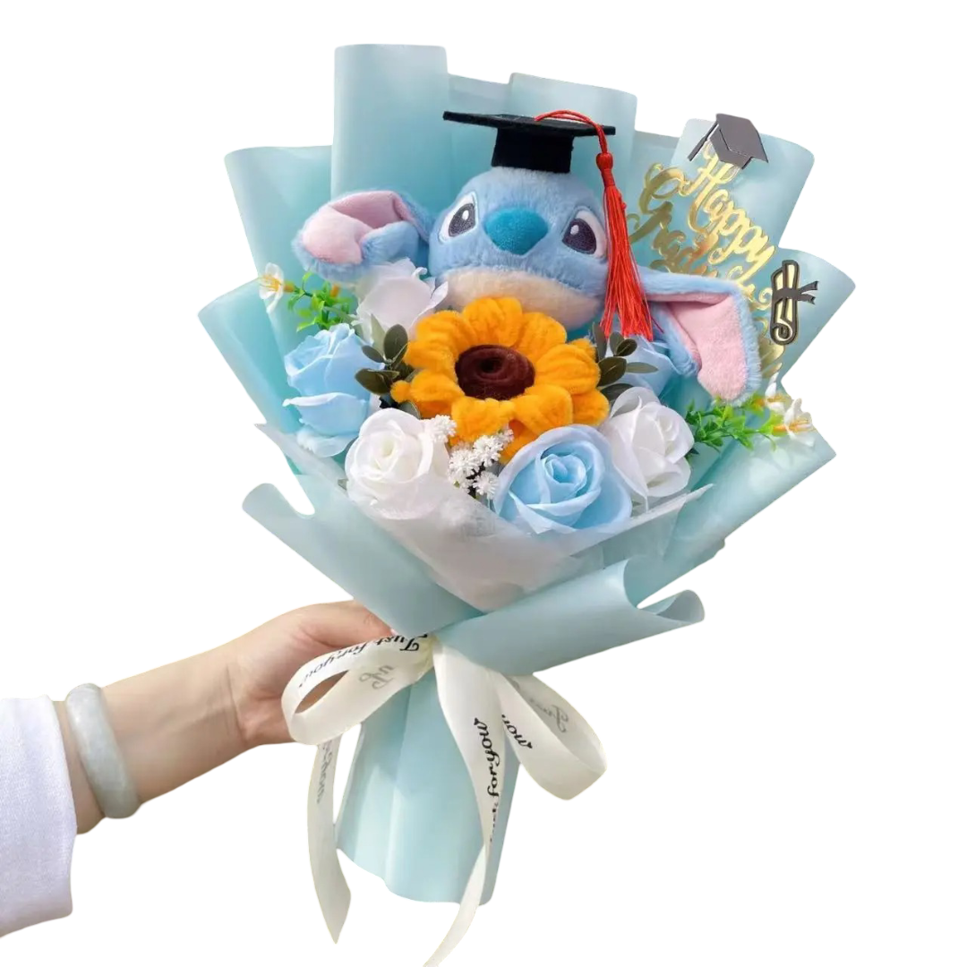 Stitch With Flower Graduation Plush Bouquet Stitch With Flower Graduation Plush Bouquet