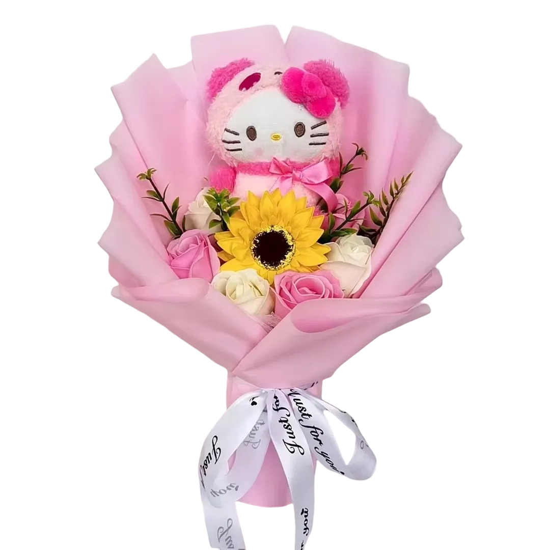 Cartoon Hello Kitty With Flowers Soft Plush Bouquet Cartoon Hello Kitty With Flowers Soft Plush Bouquet