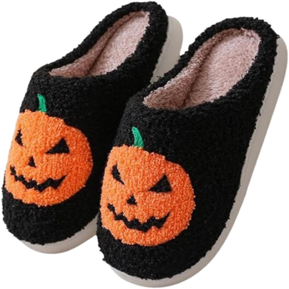 Halloween Pumpkin Plush Indoor Home Slippers