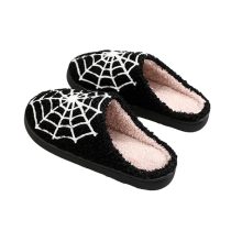 Halloween Spider Web Plush Slippers