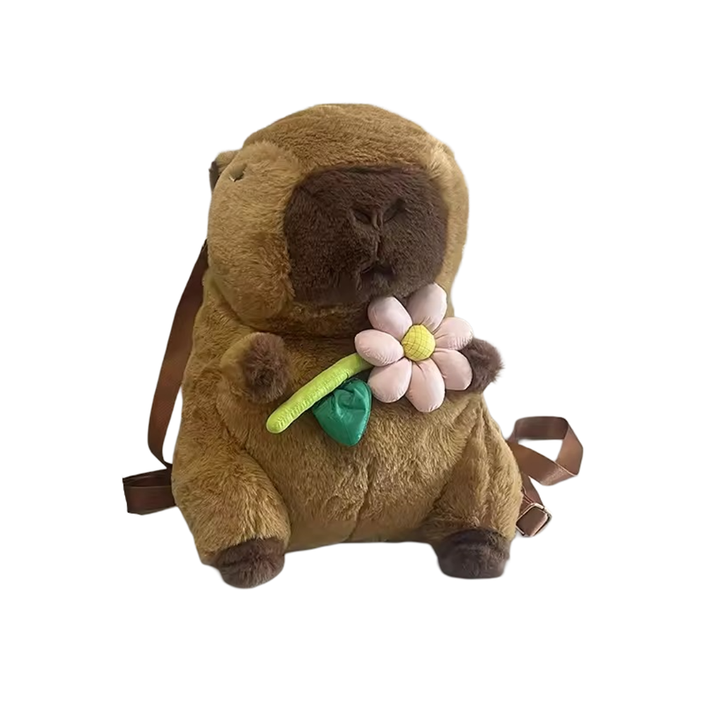 Cartoon Capybara Flower Plush Backpack