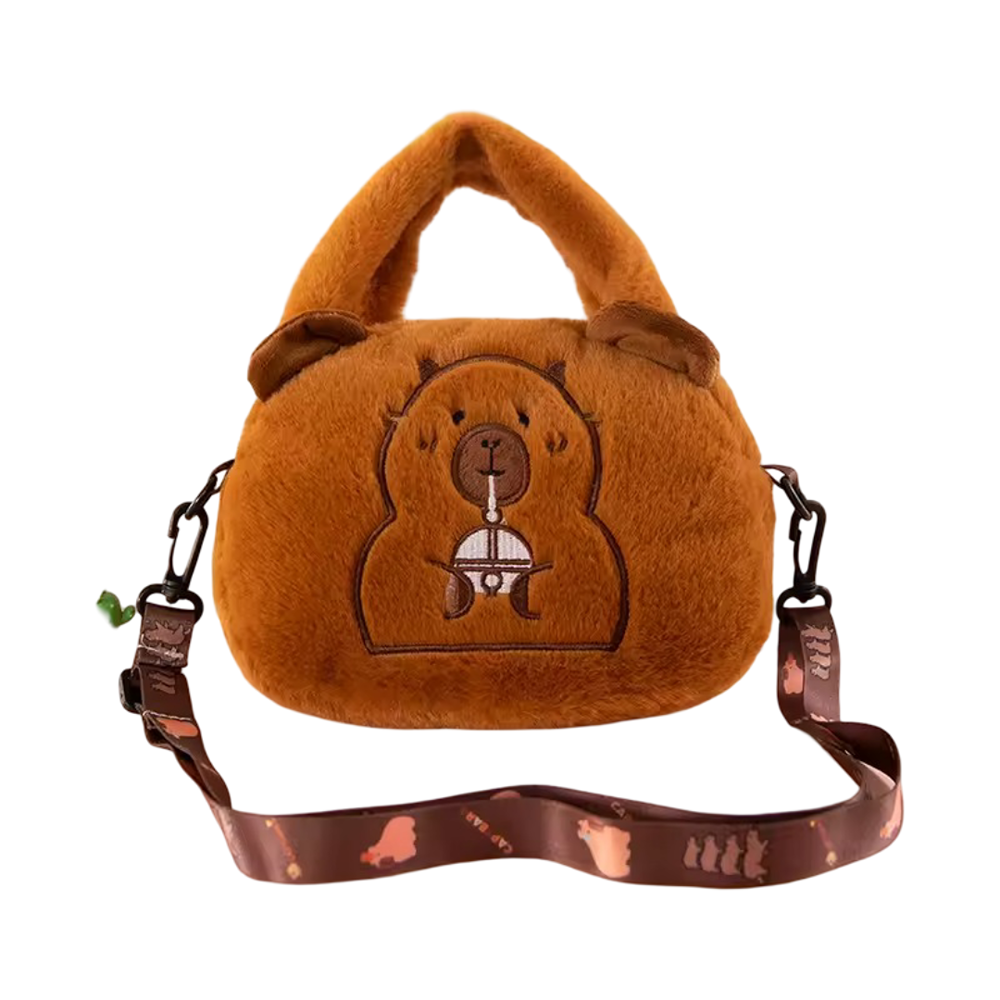 25cm Cartoon Drink Capybara Plush Shoulder Bag