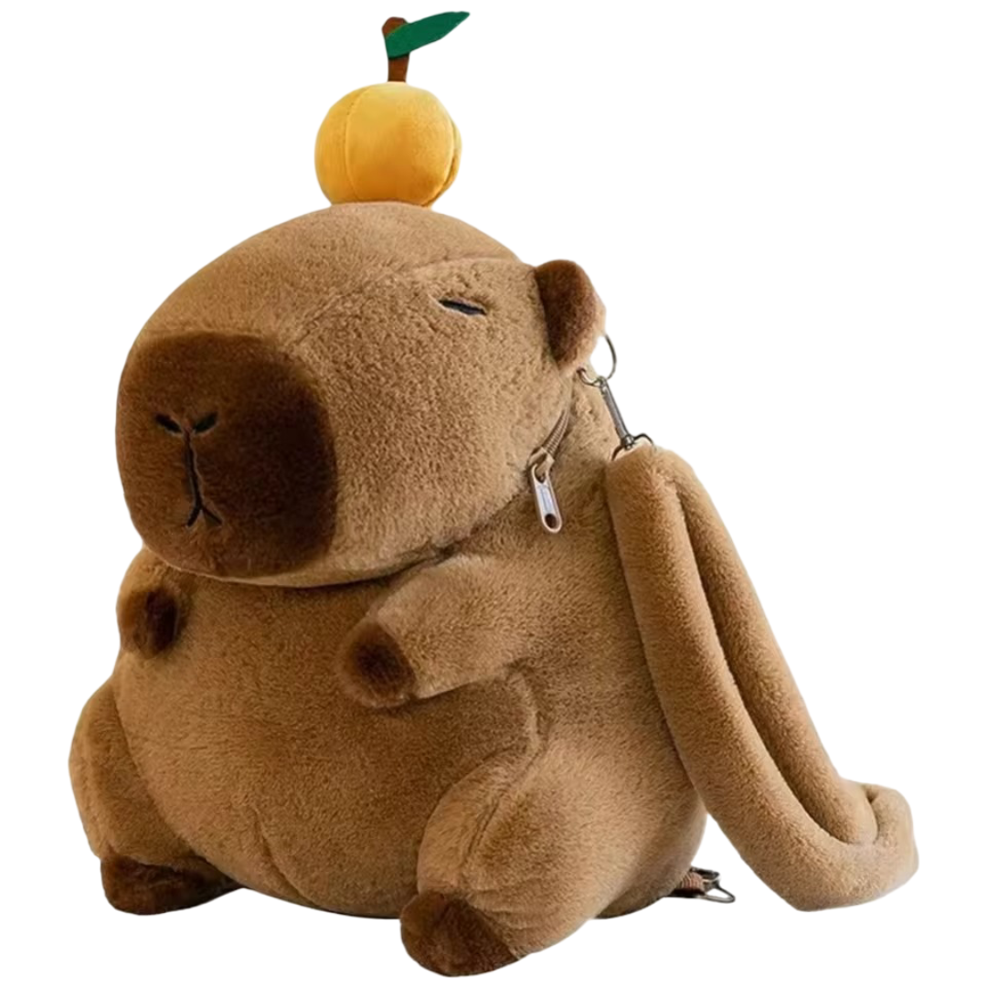 Cartoon Capybara With Tangerine Plush Backpack Cartoon Capybara With Tangerine Plush Backpack