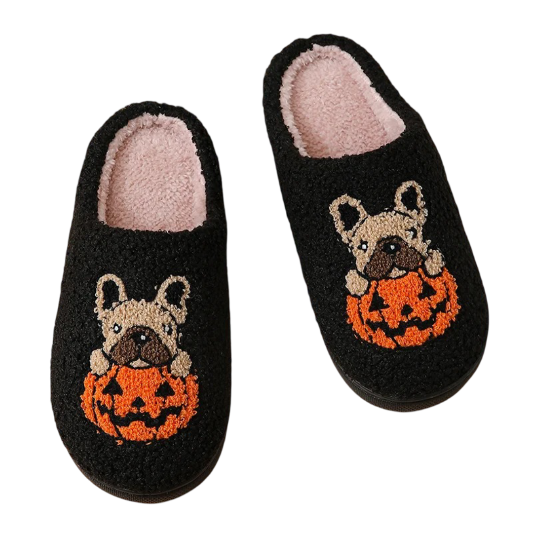 Halloween Pumpkin Dog Print Slippers