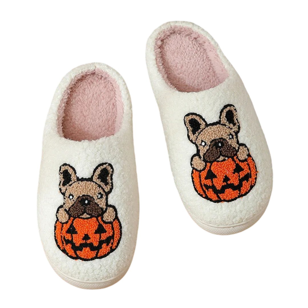 Halloween Pumpkin Dog Print Slippers