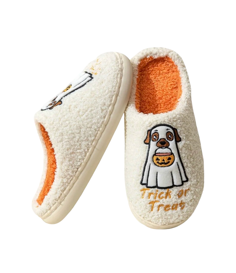 Halloween Pumpkin Ghost Dog Plush Slippers