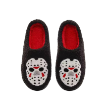 Halloween Mask Plush Black Slippers