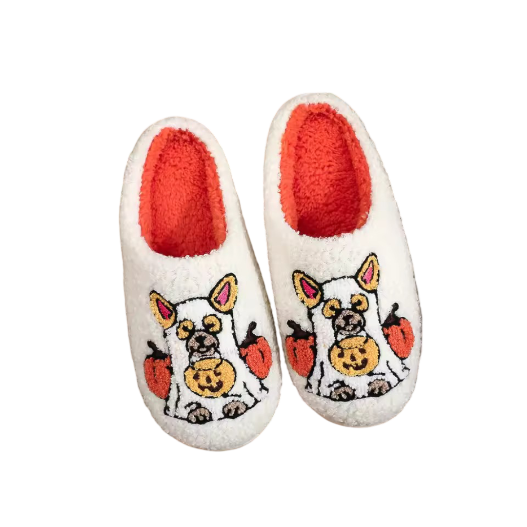 Halloween Dog Pumpkin Soft Plush Slippers