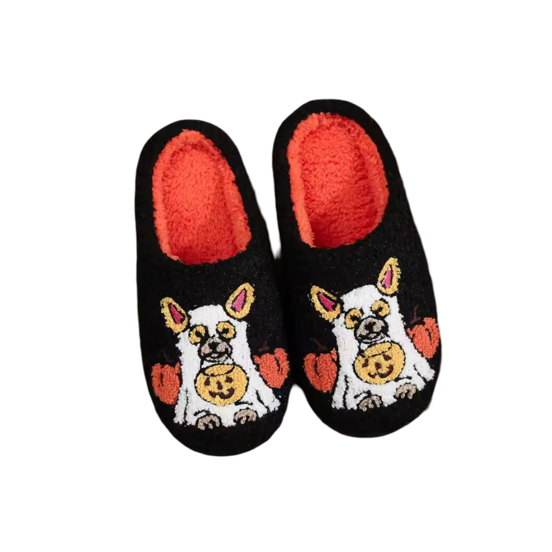 Dog Pumpkin Plush Slippers For Women