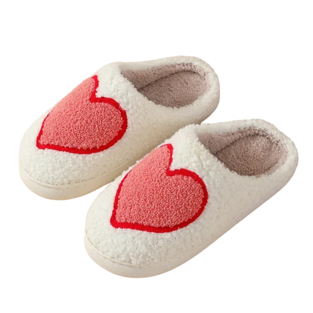 Heart Print Soft Plush Slippers Heart Print Soft Plush Slippers