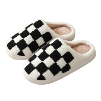 Black And White Checkered Soft Plush Slippers