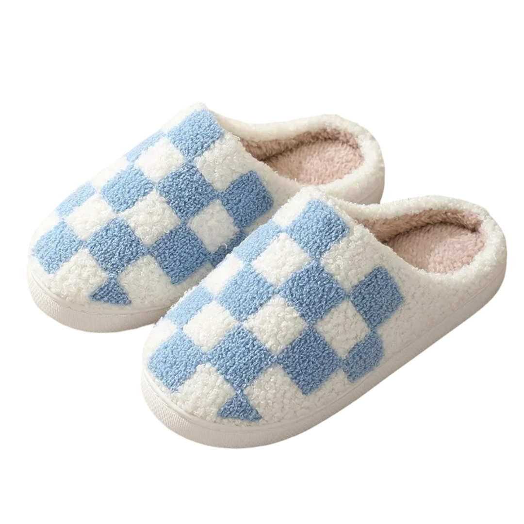 Halloween Blue And White Plush Slippers Halloween Blue And White Plush Slippers