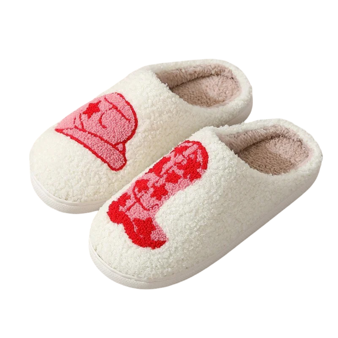 Halloween Red Boot Print Plush Slippers Halloween Red Boot Print Plush Slippers