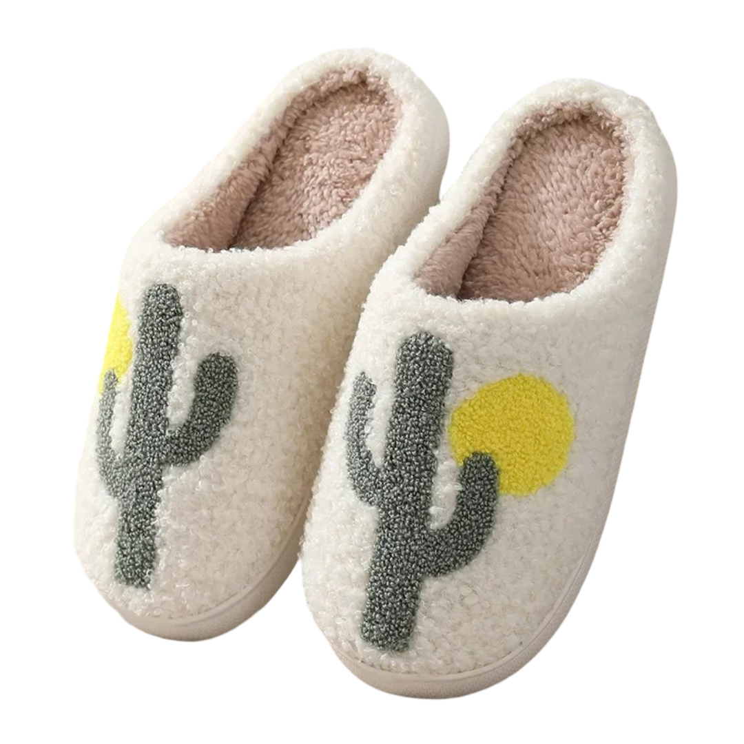 Halloween Cactus Print Plush Slippers Halloween Cactus Print Plush Slippers
