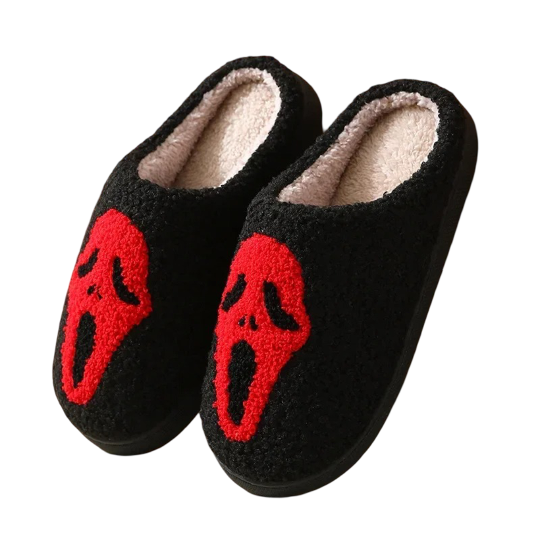 Halloween Ghost Mask Print Plush Slippers Halloween Ghost Mask Print Plush Slippers