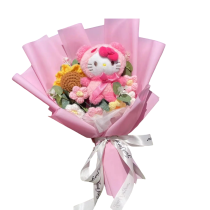 Cartoon Hello Kitty Turn Into Panda With Flowers Plush Bouquet