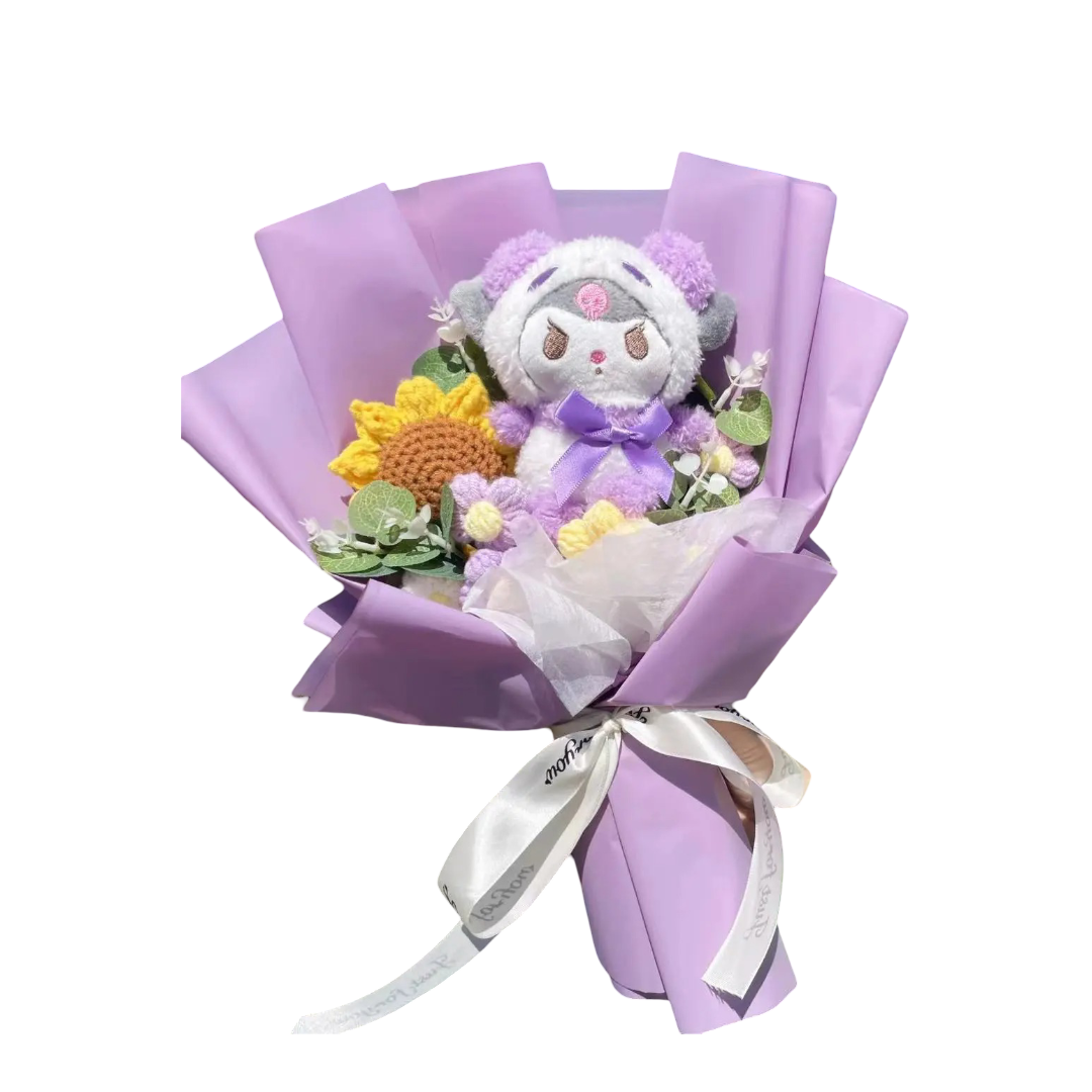 Cartoon Kuromi Turn Into Panda With Flowers Plush Bouquet Cartoon Kuromi Turn Into Panda With Flowers Plush Bouquet