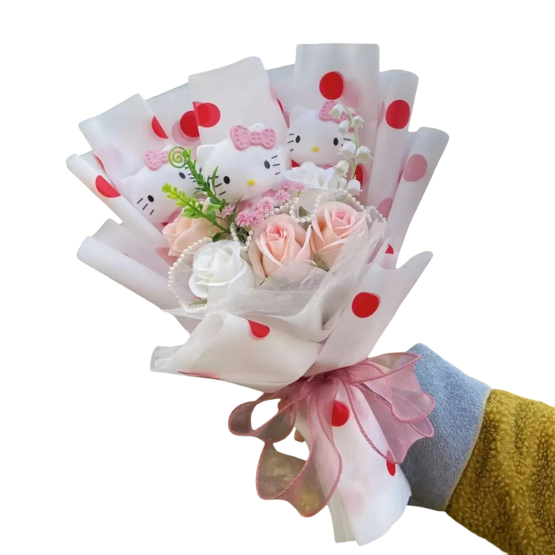 Cartoon Hello Kitty With Rose Soft Plush Bouquet Cartoon Hello Kitty With Rose Soft Plush Bouquet