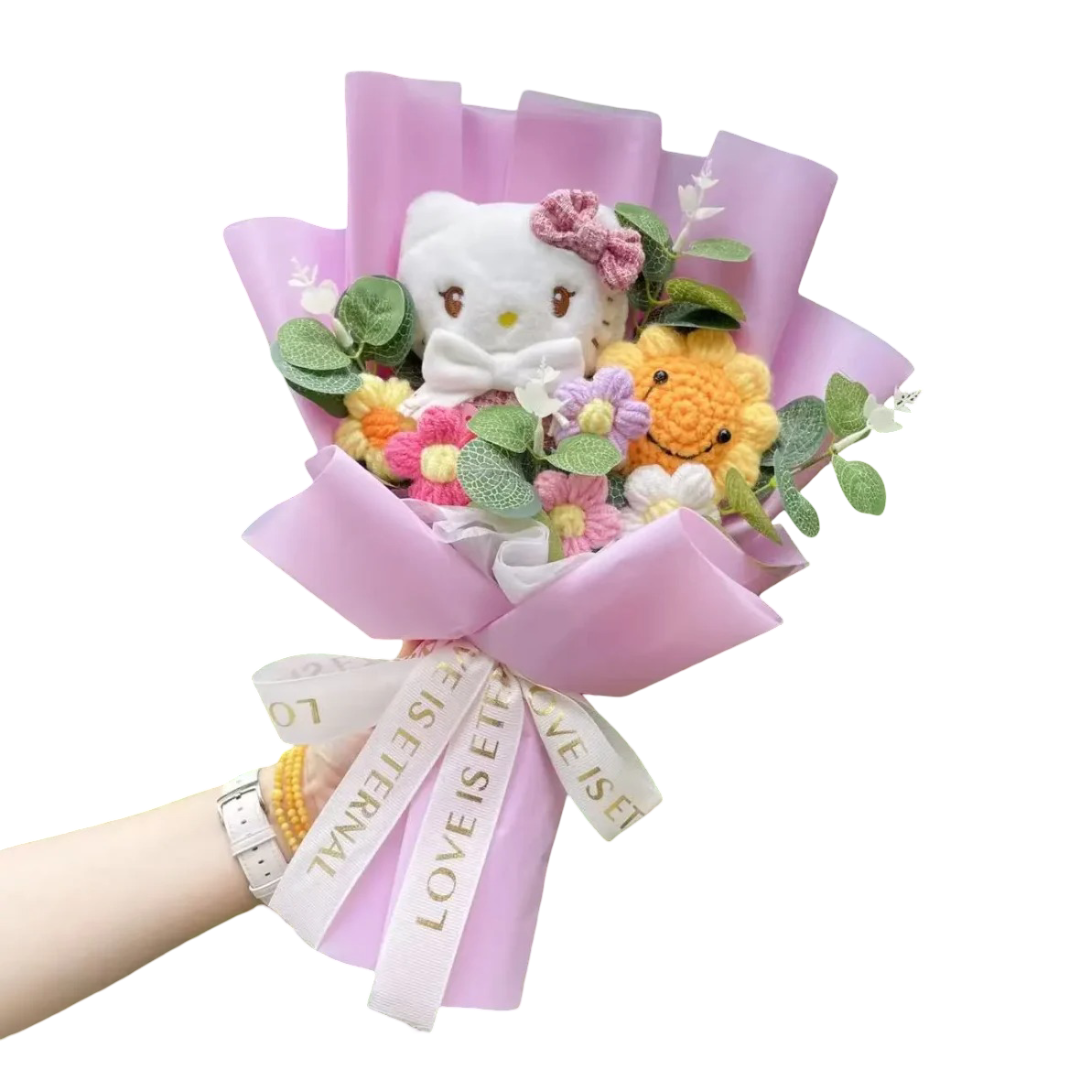 Cartoon Hello Kitty With Smile Flowers Soft Plush Bouquet Cartoon Hello Kitty With Smile Flowers Soft Plush Bouquet
