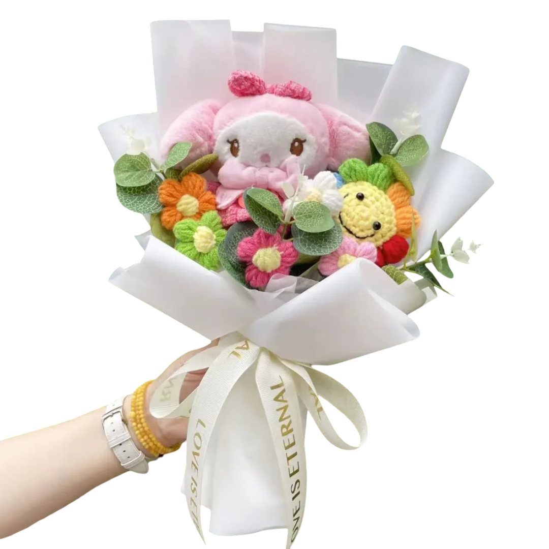 Cartoon My Melody With Smile Flowers Soft Plush Bouquet Cartoon My Melody With Smile Flowers Soft Plush Bouquet