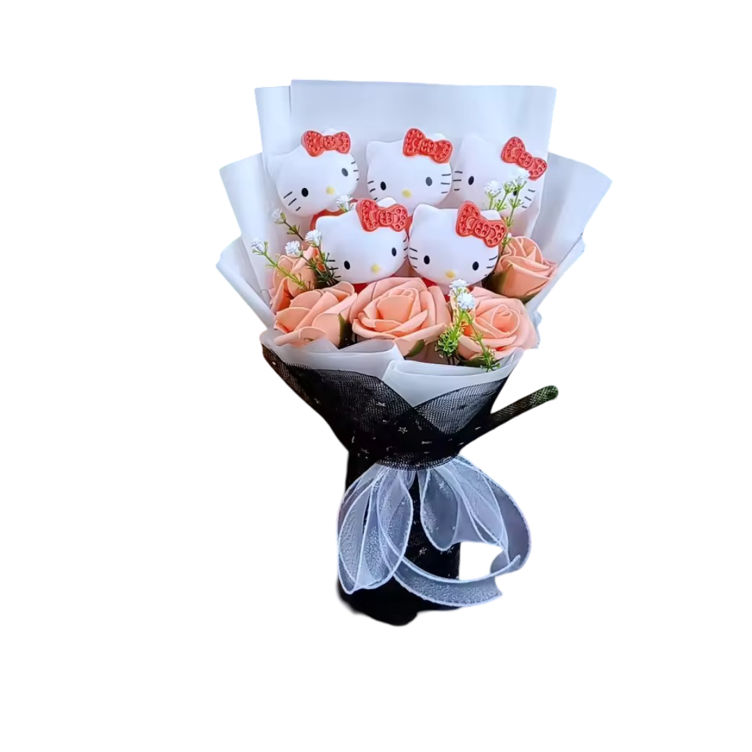 Anime Hello Kitty With Rose Plush Bouquet Anime Hello Kitty With Rose Plush Bouquet