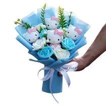 Anime Hello Kitty Blue Rose Plush Bouquet