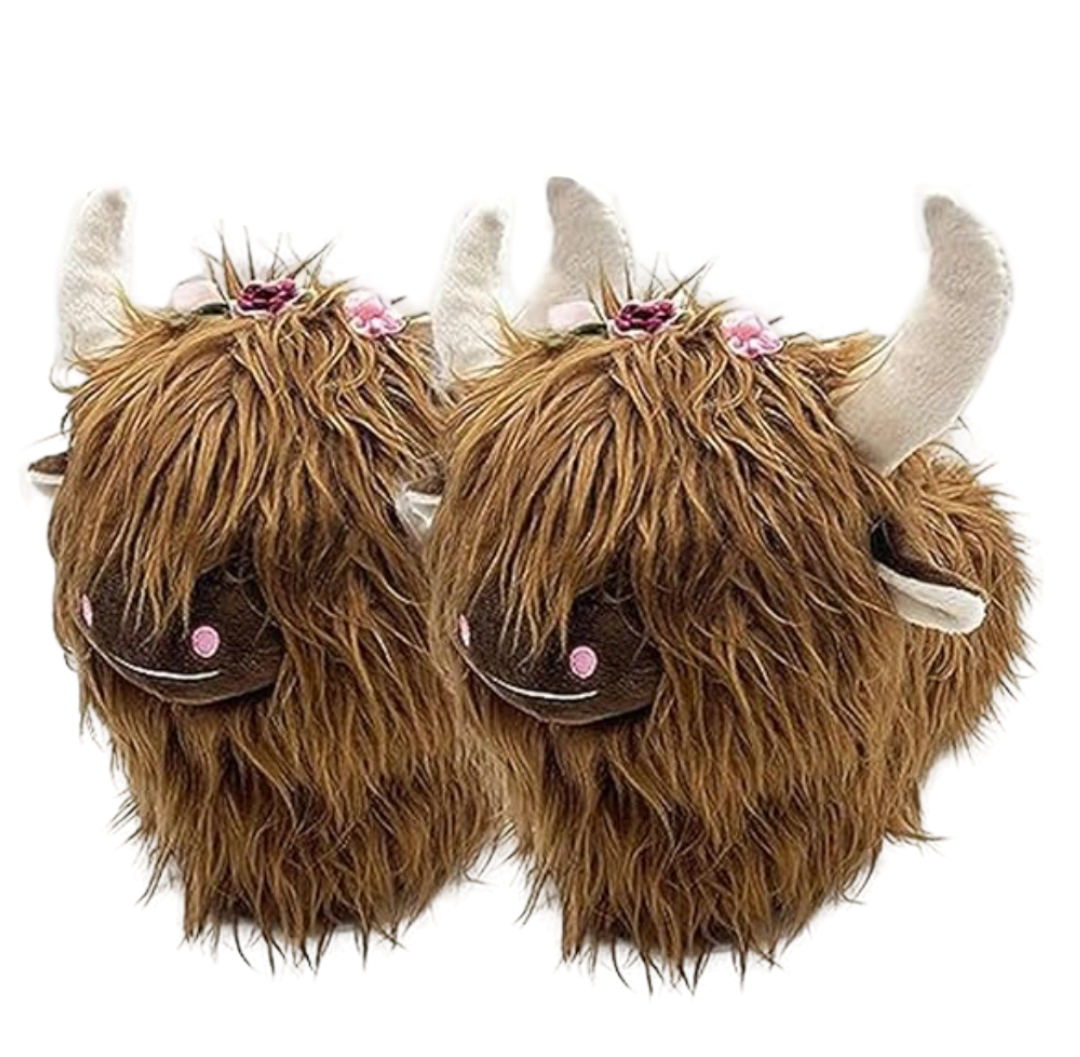 Animal Highland Cow Soft Plush Slippers Animal Highland Cow Soft Plush Slippers