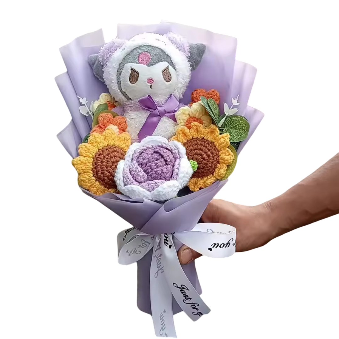 Sanrio Cartoon Kuromi With Flowers Soft Plush Bouquet 