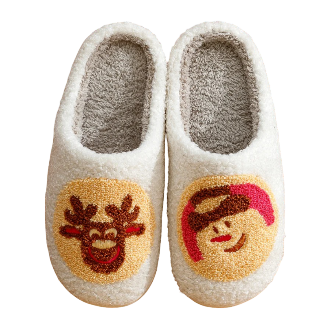 Christmas Elk And Snow Man Plush Slippers
