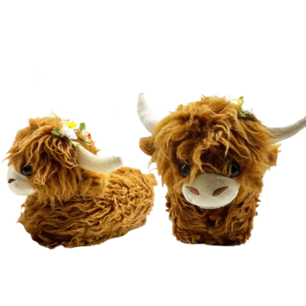 28cm Animal Highland Cow Plush Slippers