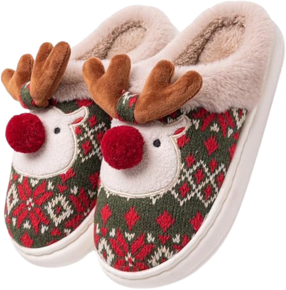 Reindeer Christmas Soft Plush Slippers