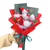 Cartoon Hello Kitty With Flowers Plush Red Bouquet